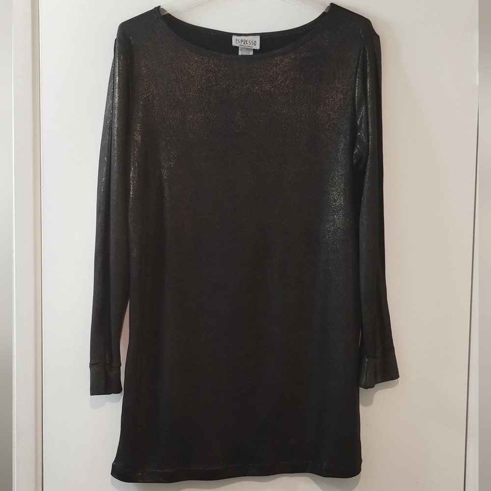 Espresso Women's Dress Black with Shiny Gold  Stretchy Size XL